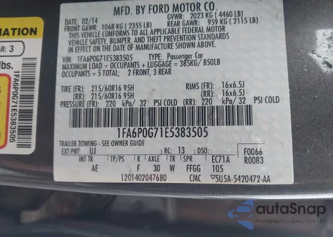2014 Ford Fusion S из США, поврежденный, VIN 1FA6P0G71E5383505